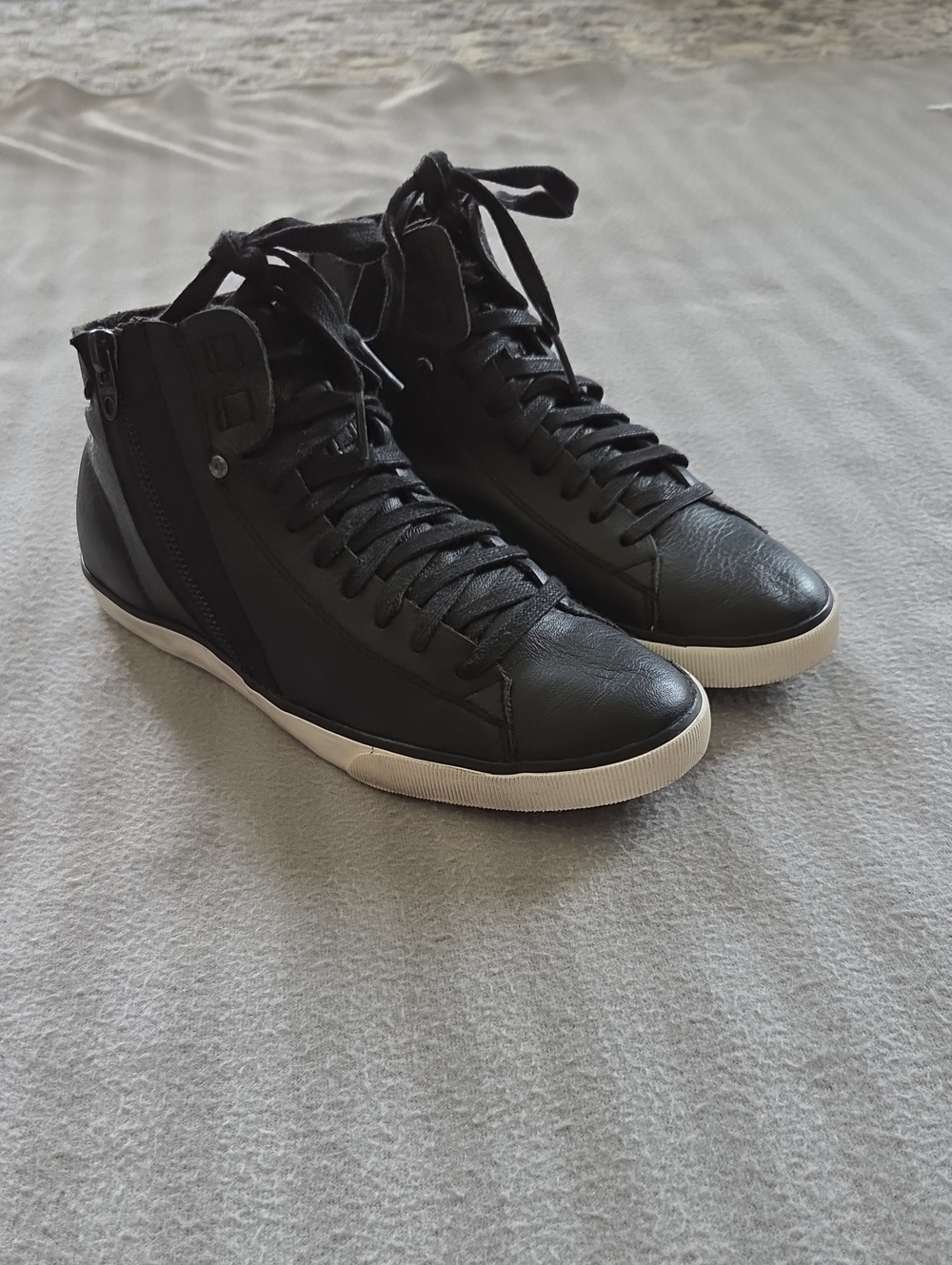 Diesel Black High-Top Leather Sneakers with White Sole